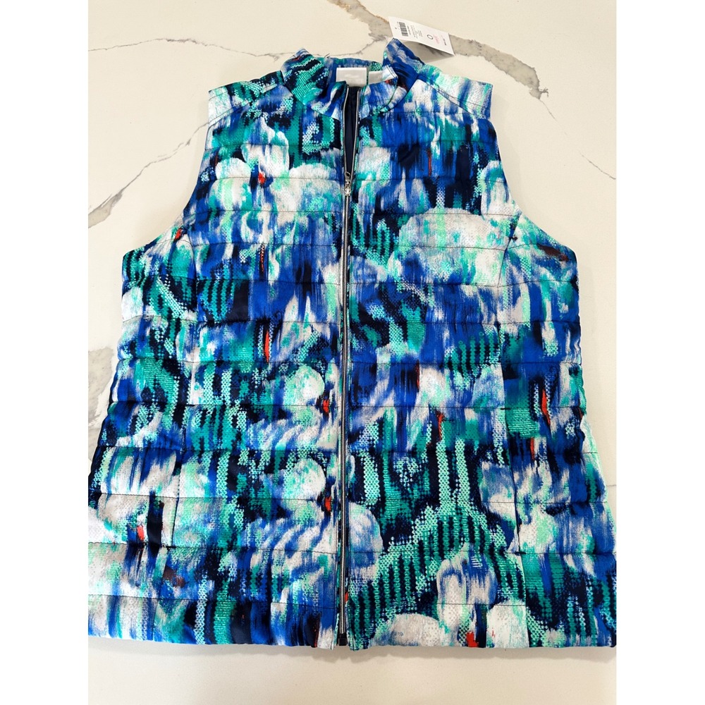 Weekends by Chico's Pauline‎ Quilted Zip Vest Midnight Floral Women's 0 S
